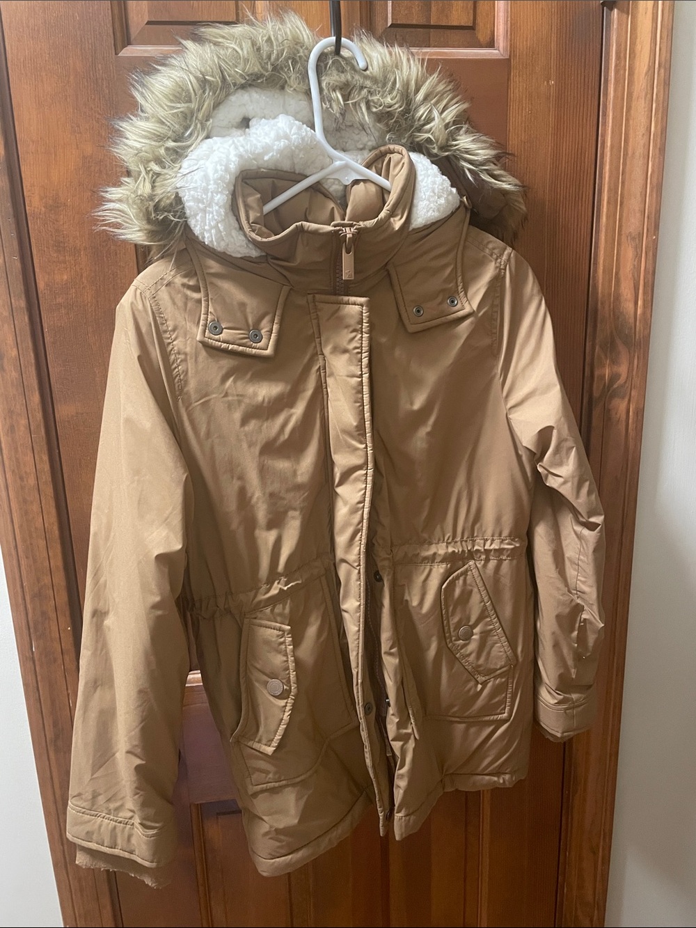 abercrombie kids Tan Faux-Fur Trim Hooded Ski Jacket